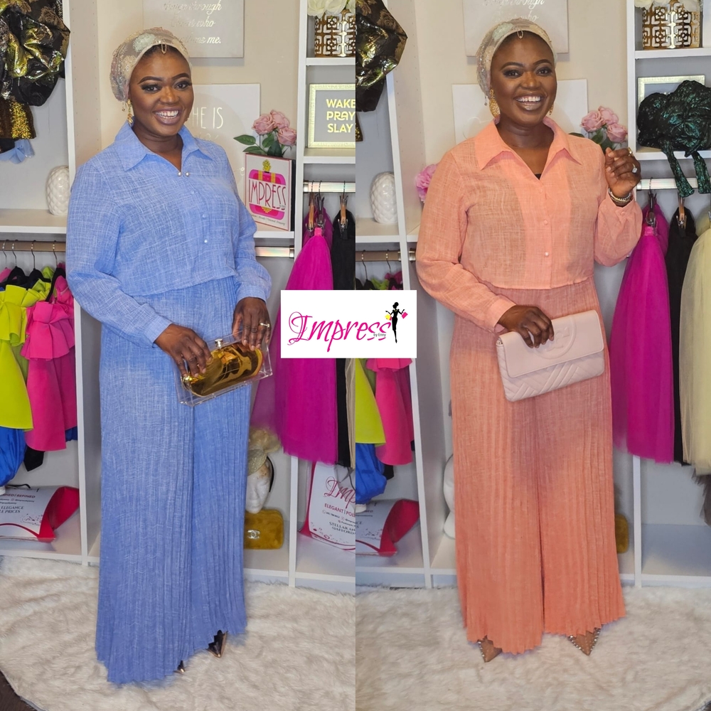 "Impress" By Enny Blue and Pink Pleated Pantsuits Wide-Leg Design